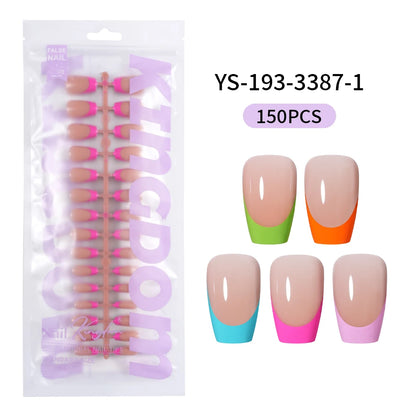 Nail Supplier Custom Wholesale 150PCS Press on French Nails Square Full Cover Wearable Colorful Press on Nails French Tip
