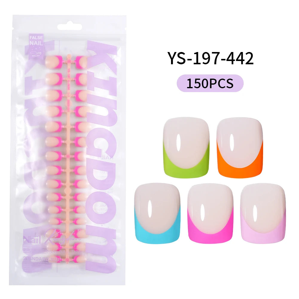 Nail Supplier Custom Wholesale 150PCS Press on French Nails Square Full Cover Wearable Colorful Press on Nails French Tip