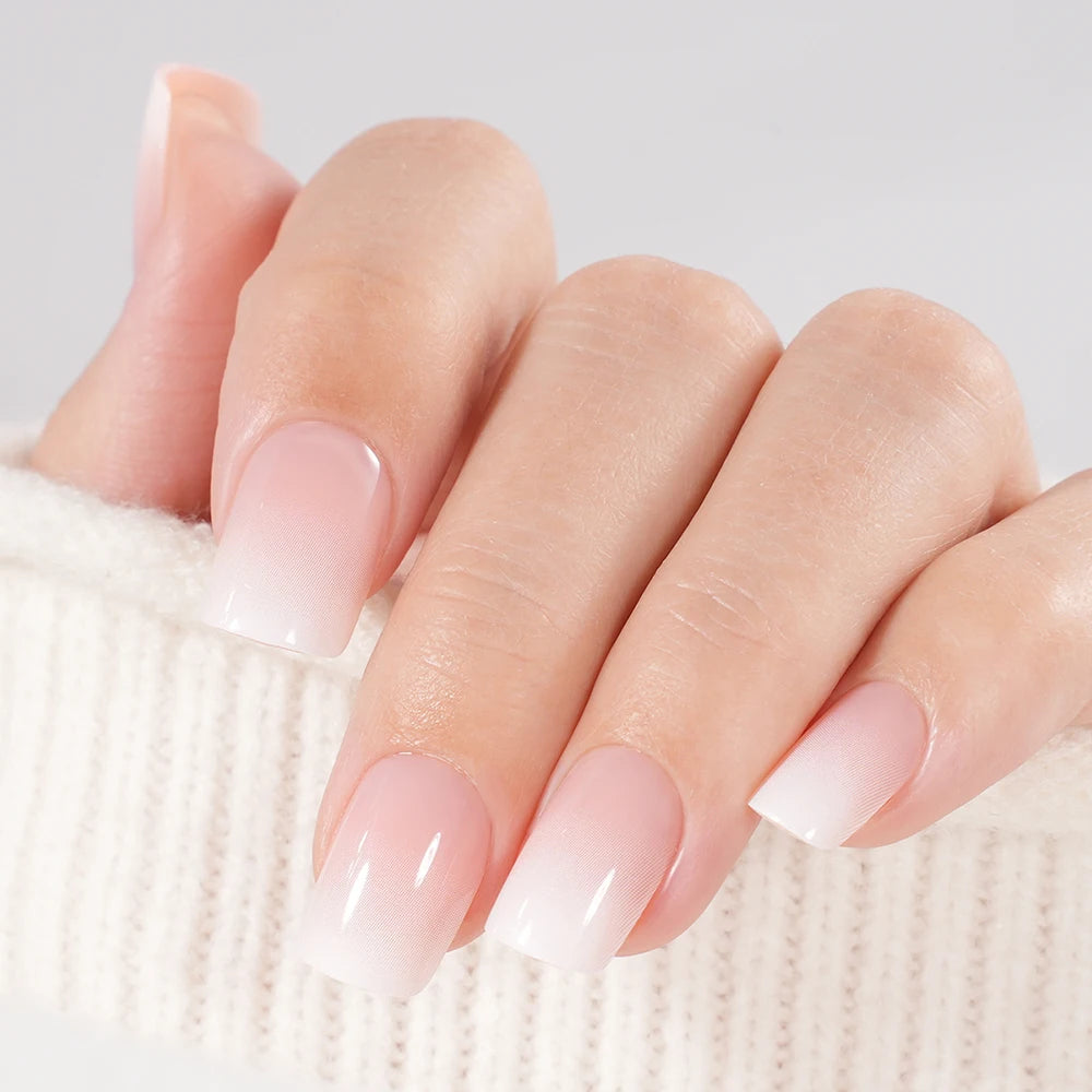 Factory Wholesale OEM ODM 30pcs Nude Gradient Nails Press on Short Medium Square Almond Ombre Pink Press on Nails Art