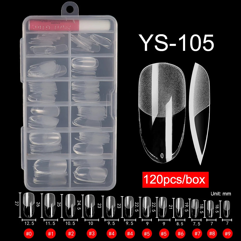 120 Pcs/Box Soft Gel Nails Art Tip Half Matte False Nails Coffin Stiletto Almond Square Full Cover Semi Frosted Nail Tips