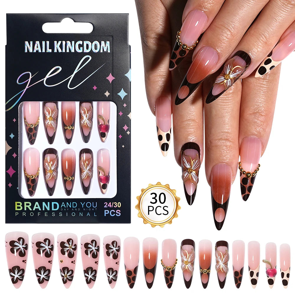 Wholesale 30pcs Custom 3D Diamond Luxury Flower Design Stick on Nails Acrylic French Tip Press on Nails for Nail Art Salon
