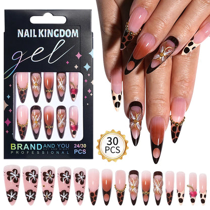 Wholesale 30pcs Custom 3D Diamond Luxury Flower Design Stick on Nails Acrylic French Tip Press on Nails for Nail Art Salon