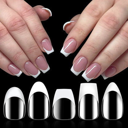 Nail Kingdom 15sizes 120pcs White French Soft Gel Press on Nails and Gel X Coat Pre-made Full Cover Almond Nail Tips