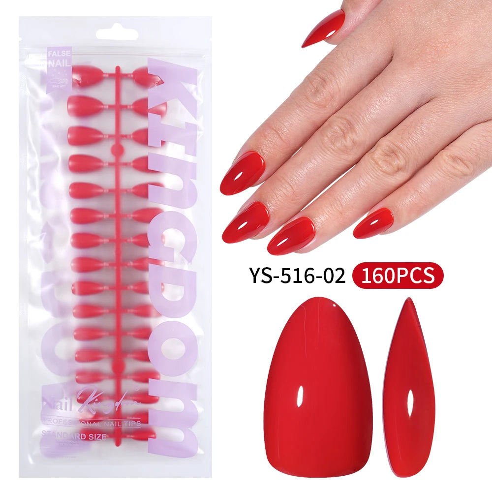 Custom Private Label 160pcs Cherry Wine Red Pink False Nails Reusable Solid Color Short Almond Gel Press on Nails Art Manicure