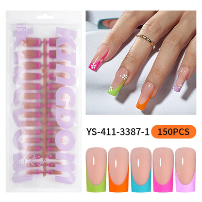 Nail Supplier Custom Wholesale 150PCS Press on French Nails Square Full Cover Wearable Colorful Press on Nails French Tip