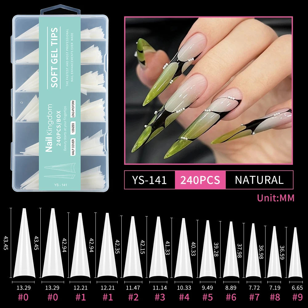 Wholesale Full Half Cover Long Stiletto Square Coffin Nails Tips Soft Gel Nail Extension Tips Nail Tips Non C Curve