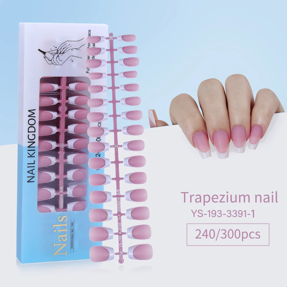 240pcs French Gel X Tips Press on Long Almond False Nails Premade Designed X Coat Tips Full Cover French Tip Press on Nails