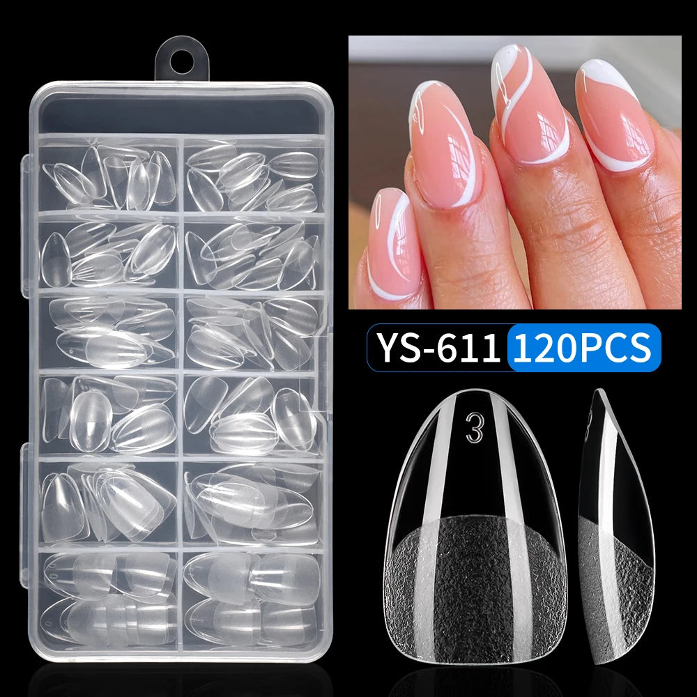 Nail Supplies 120/240Pcs Full Cover Half Frosted Almond False Nail Tips Clear Semi Matte Almond Nail Tips