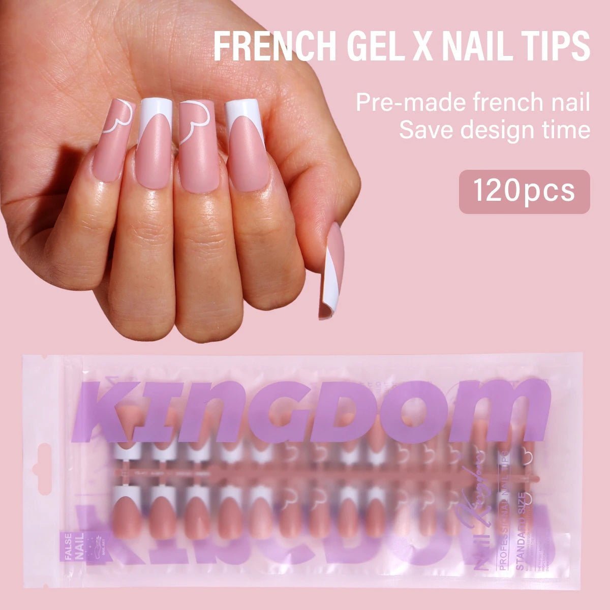 Factory Wholesales French False Matte Nails 120 Pcs Traceless Medium Square Soft Gel French Press on Nail for Nail Art Salon
