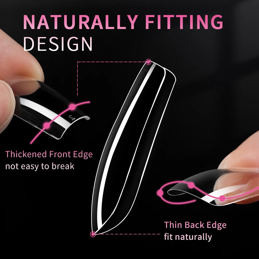 Wholesale False Nail Art Tips 15 Size Full Cover Traceless Transparent Clear Coffin Stiletto Square Almond Soft Gel Nail Tips
