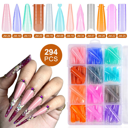 Custom Logo 294pcs Quick Building Dual Forms Nails Tips Nail Mold Set Mixed Color French Plastic Nail Extension Forms Set