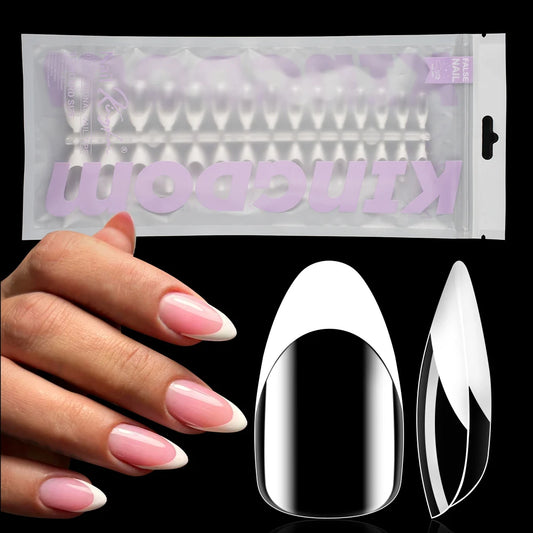 Nail Factory Wholesale 120pcs Full Cover French White Tip Nails Press on Clear Short Almond Stiletto French Tip Press on Nails