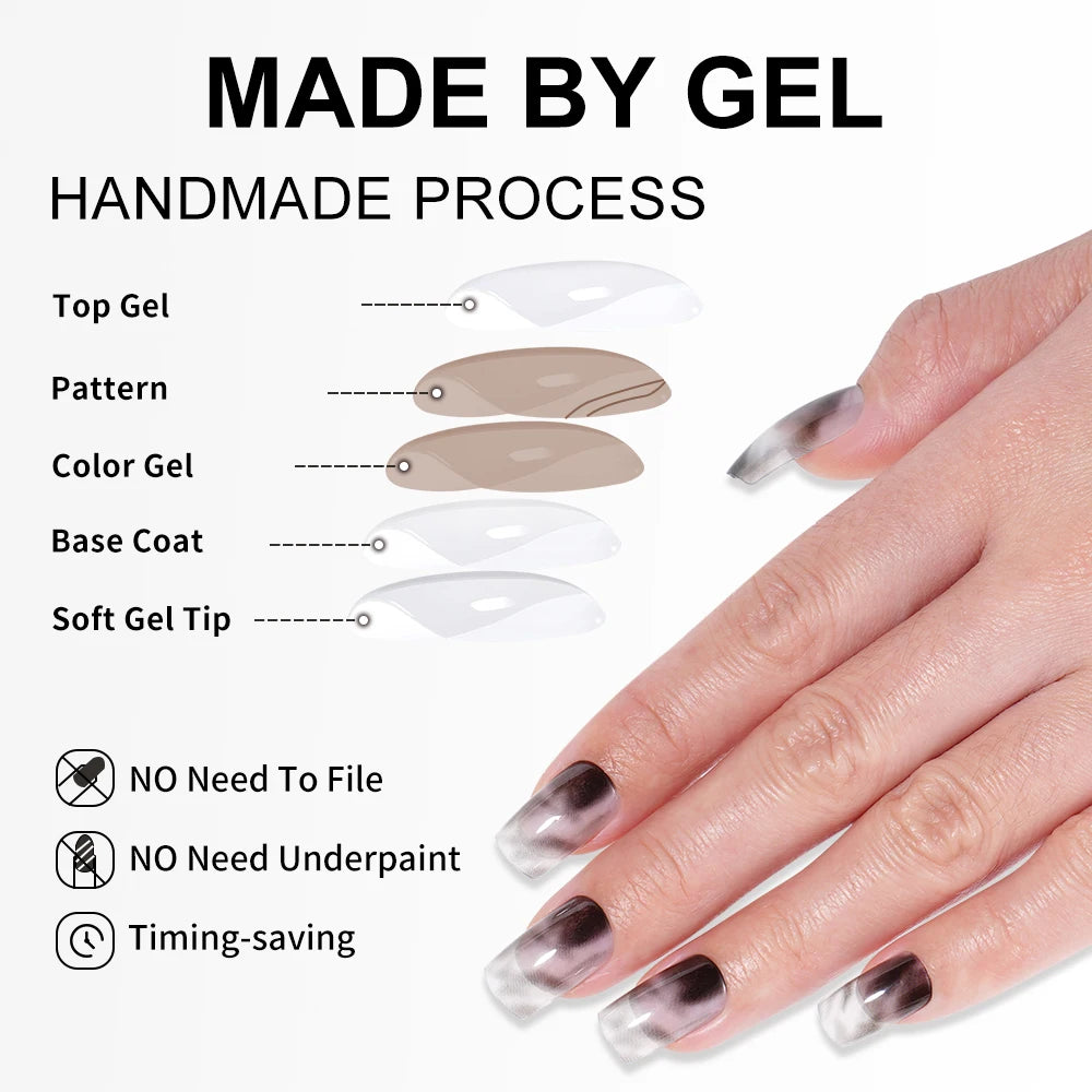 Hot Selling Custom 24PCS Press on Nails Gray Color Handmade Short Square Gel Press on Nails for Women Nail Art DIY Design