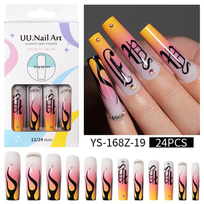 Private Label Wholesale Custom 24pcs French Style Press on Nail Long Square Rhinestone Luxury Press on Nails With Diamond