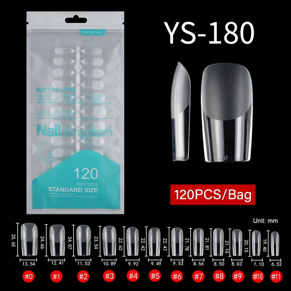 Wholesale 120pcs/bag Full Cover Manicure Clear Nail Tips Traceless Medium Stiletto Half Matte Acrylic Nail Tips for Nail Art