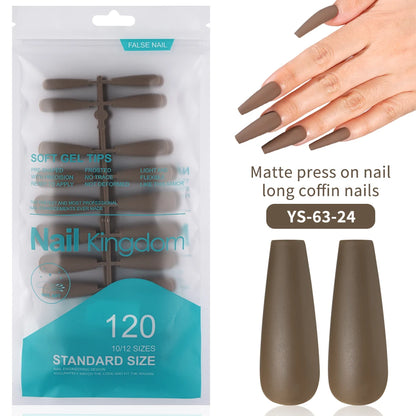 Factory Supplying False Nail Full Cover Waterproof Long Coffin Matte Rainbow Solid Colors Nails Tips Designer Press on Nails