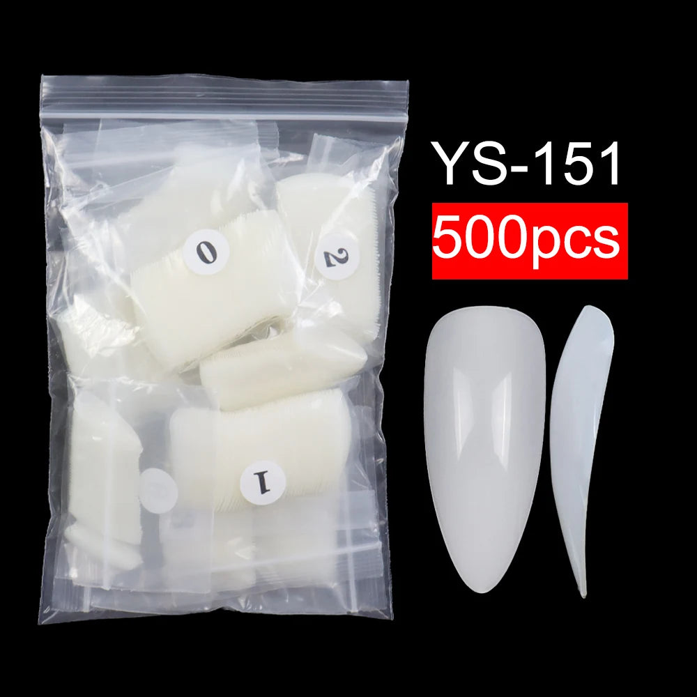 Nail Almond Tips XXL Full Cover Clear Almond ABS 500 Pieces Soft Gel Press on Nails Kit Almond Nail Tips