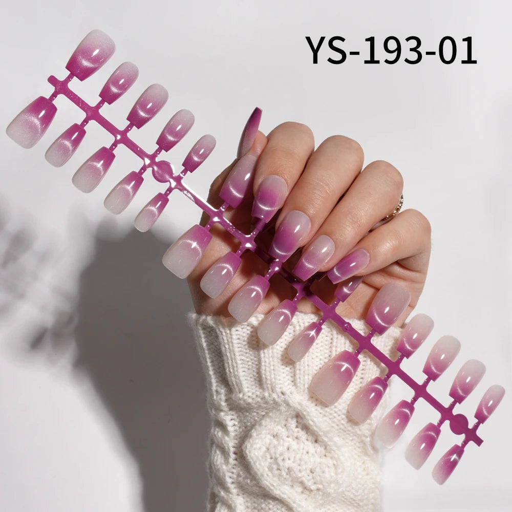 Wholesale New 30Pcs Glitter Luxury Handmade Crescent Cat Eye Nail Tips French Soft Gel Nail Art Kits False Press on Nails Set