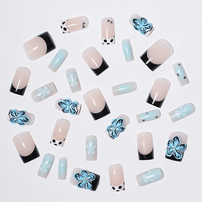 Wholesale Private Label 30pcs Acrylic 3D Luxury False Nails French Flower Design Short Square Press on Nails for Nail Art Salon