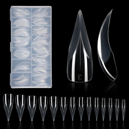 New Wholesale 140Pcs Eagle Claw Nail Mold Tips 14 Size Full Cover Reusable Acrylic Extension Clear Plastic Eagle Claw Nail Form