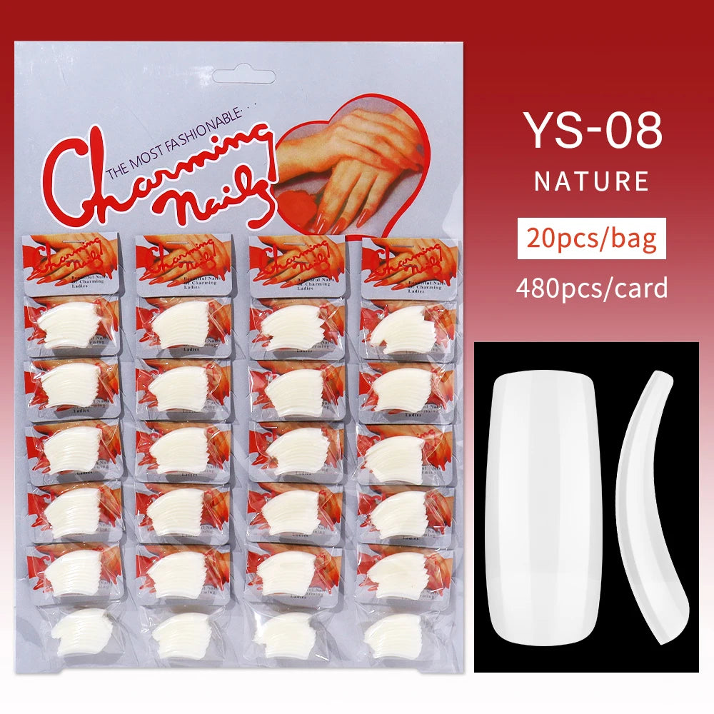 Nail Kingdom 480pcs 24Bags/Set Nail Tips Solid Color Clear Coffin/Square/Almond  Full Cover Nail Tips False Nail Wholesale