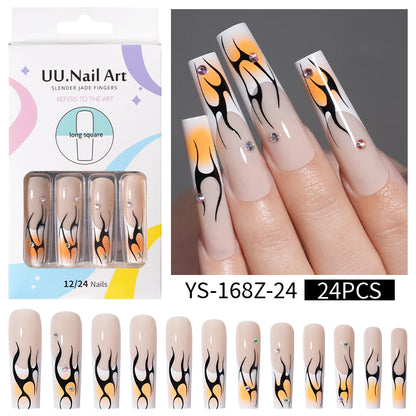 Private Label Wholesale Custom 24pcs French Style Press on Nail Long Square Rhinestone Luxury Press on Nails With Diamond
