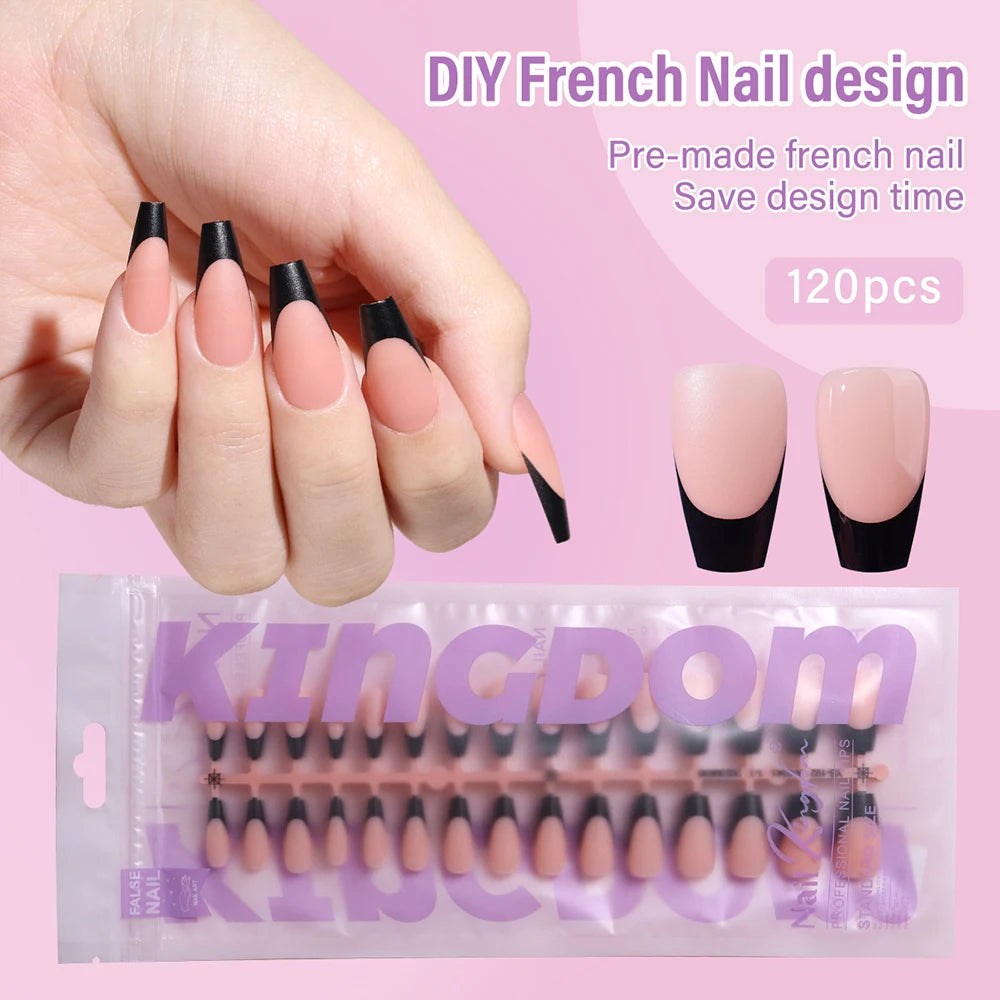 150pcs Wholesale Press on Gel Nails French White Black Tips Private Label Almond Square Coffin French Press on Nails Strip