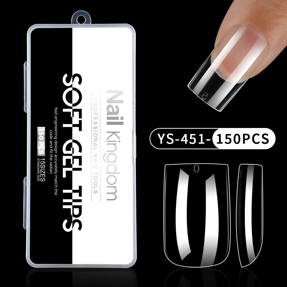 Wholesale False Nail Art Tips 15 Size Full Cover Traceless Transparent Clear Coffin Stiletto Square Almond Soft Gel Nail Tips