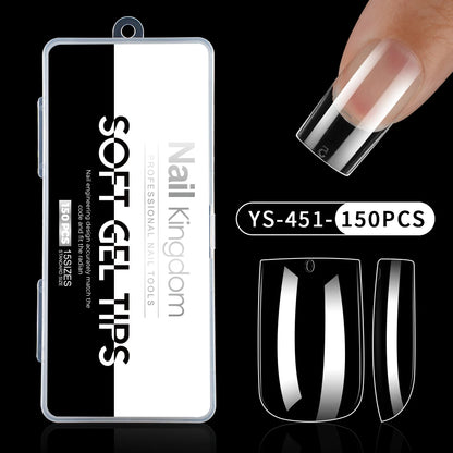 Wholesale False Nail Art Tips 15 Size Full Cover Traceless Transparent Clear Coffin Stiletto Square Almond Soft Gel Nail Tips