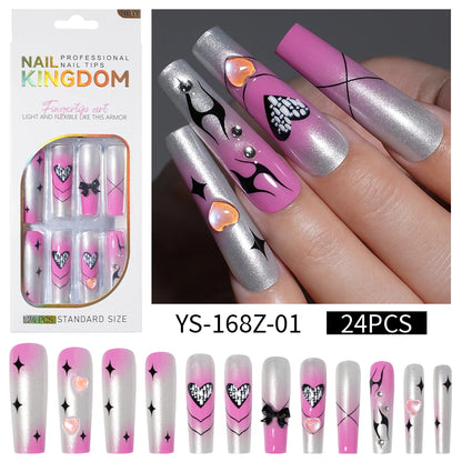 Private Label Wholesale Custom 24pcs French Style Press on Nail Long Square Rhinestone Luxury Press on Nails With Diamond