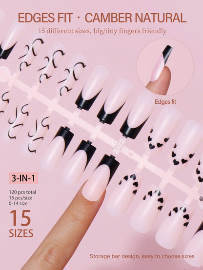 Factory Wholesales French False Matte Nails 120 Pcs Traceless Medium Square Soft Gel French Press on Nail for Nail Art Salon