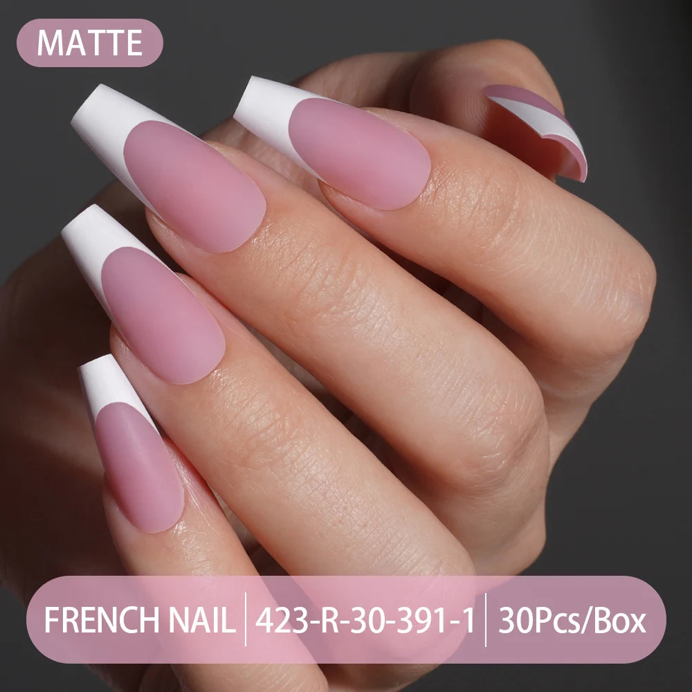 30pcs/box French Gel Nails Press on Nails