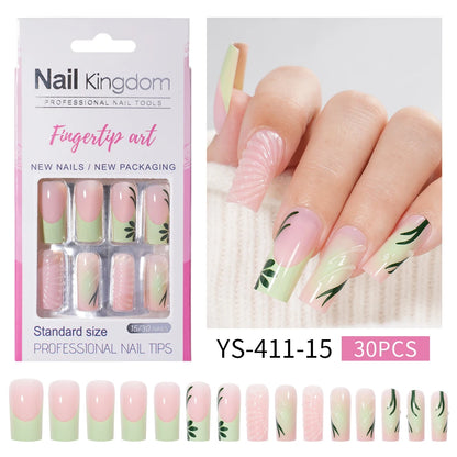 Nail Supplier Custom 30PCS Acrylic Designed Press on Nails Art Handmade Medium Square 3D Flower Gel French Press on Nails