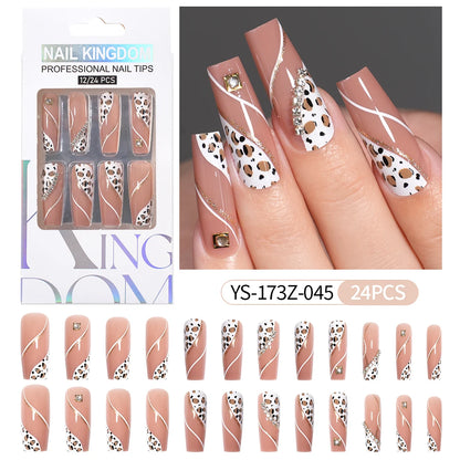 Manufacturer Direct Supply 24pcs Luxury Decorated False Nails Long Coffin Handmade 3d Gel Nail Art French Press on Nails