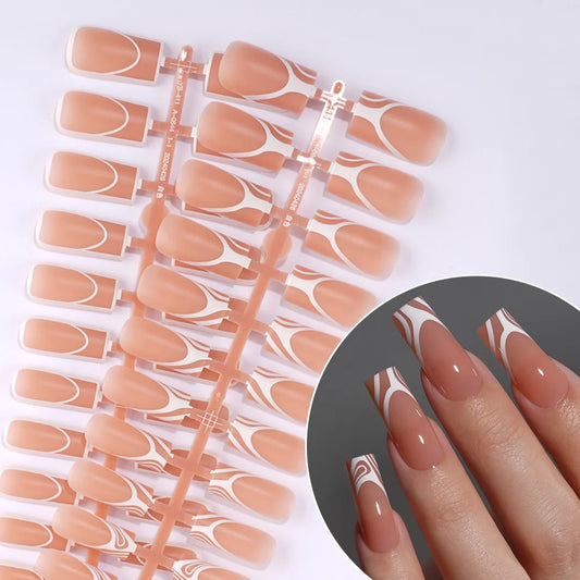 120PCS/Bag French Artificial Fingernails Custom Logo Nude Color Full Cover Long Square False Nails French Press on Nails