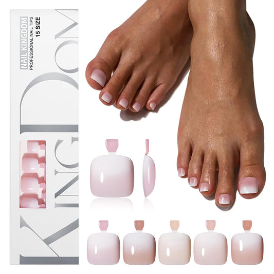 Custom 120pcs Nude Pink Press on Foot Nail Tips Toenails Short Square French Ombre Press on Toe Nails for Salon Pedicure Tools