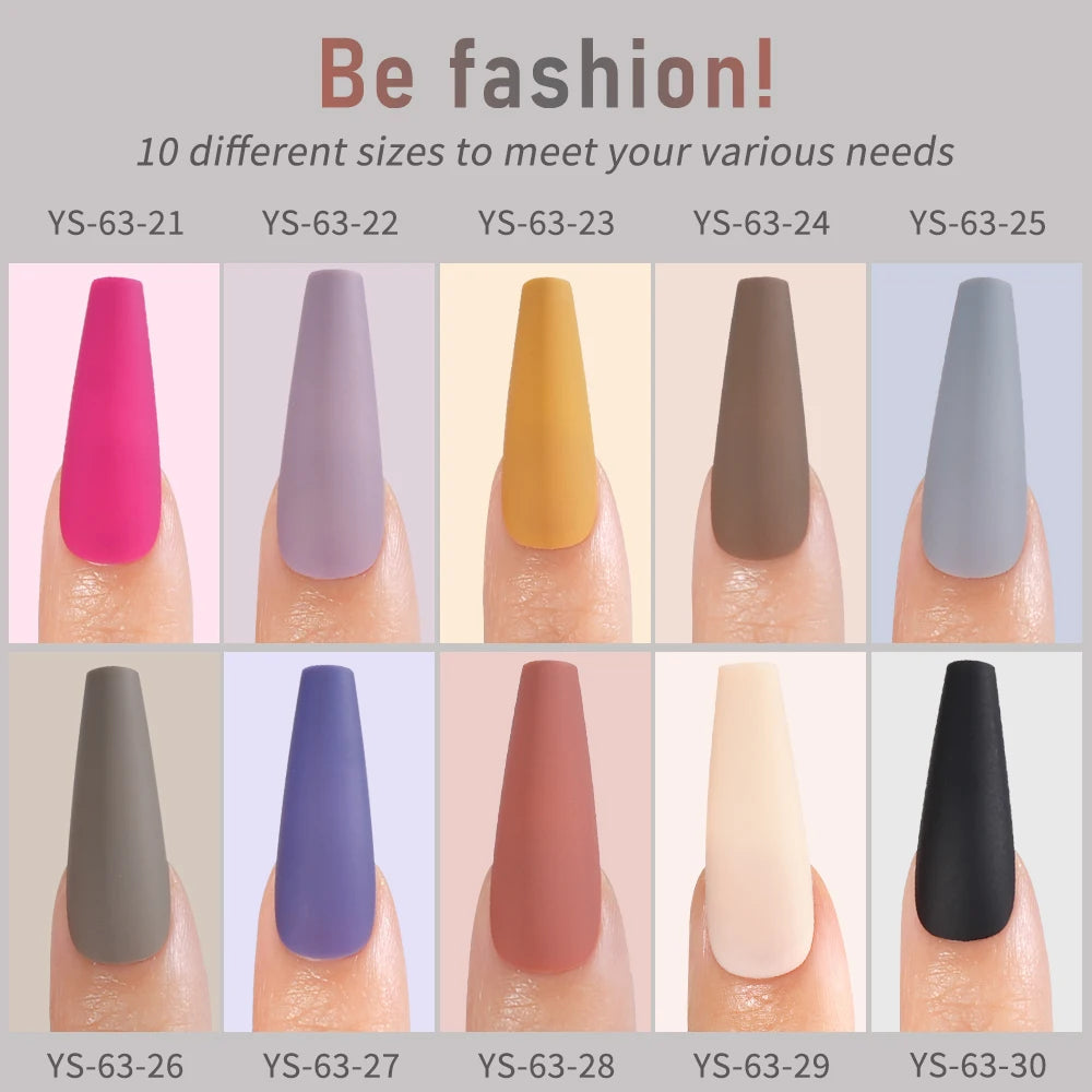 Factory Supplying False Nail Full Cover Waterproof Long Coffin Matte Rainbow Solid Colors Nails Tips Designer Press on Nails