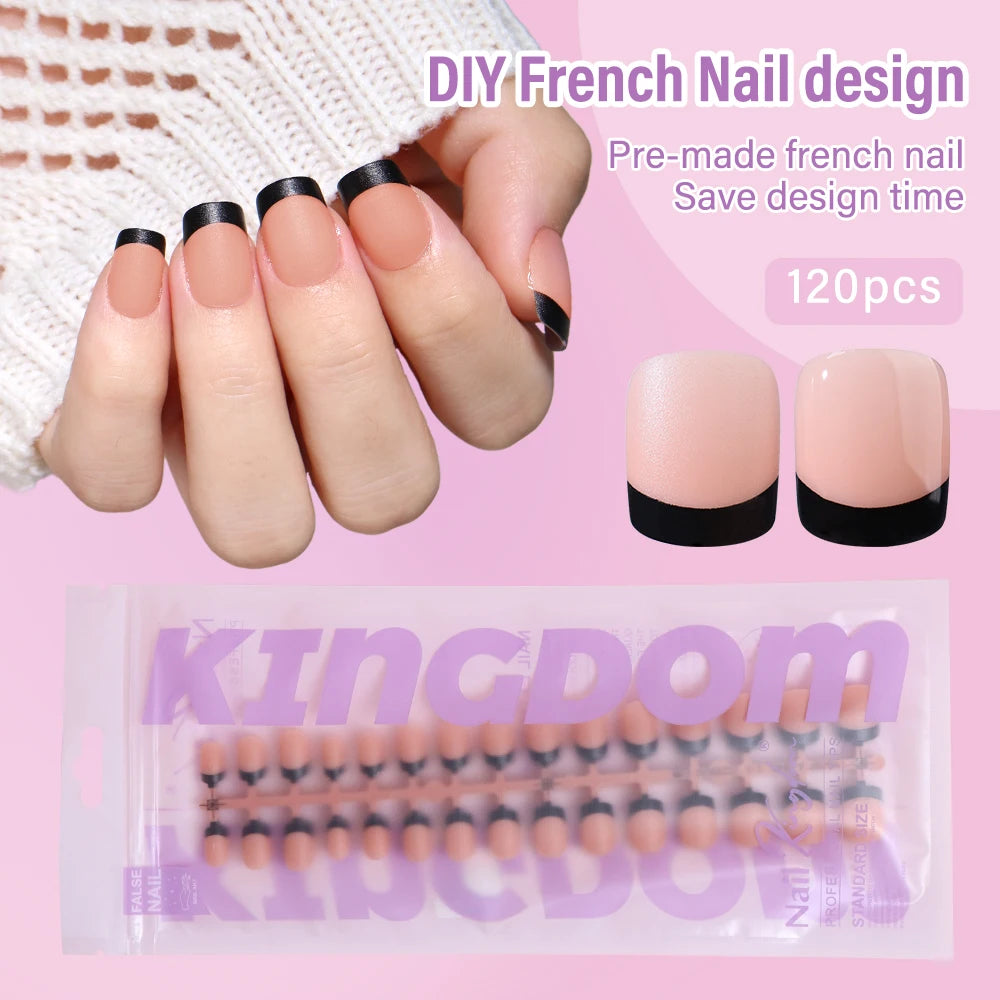 150pcs Wholesale Press on Gel Nails French White Black Tips Private Label Almond Square Coffin French Press on Nails Strip