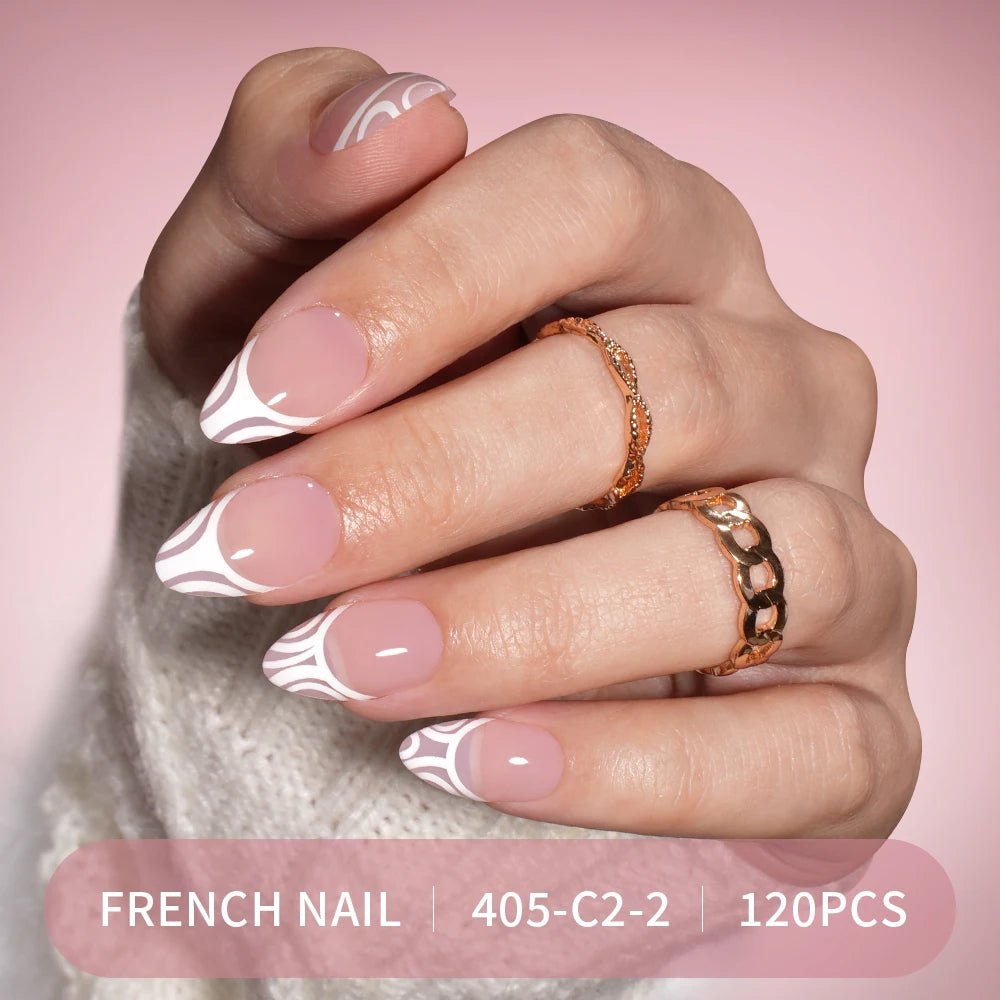 Factory Price 120pcs Full Cover French Handmade Gel Press on Nail Tips Wholesale Natural Nail Tips With Art Design