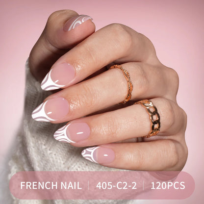 Factory Price 120pcs Full Cover French Handmade Gel Press on Nail Tips Wholesale Natural Nail Tips With Art Design