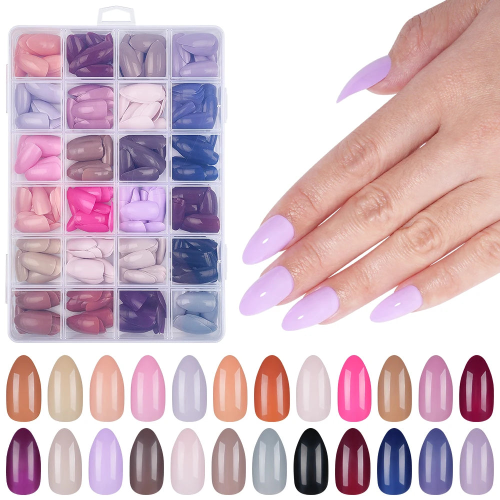Nail Factory Custom 576pcs Handmade Gel Nails Press on Full Cover 24 Grids Nude Pink Solid Colorful Almond Press on Nail Tips