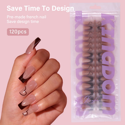 Factory Wholesales French False Matte Nails 120 Pcs Traceless Medium Square Soft Gel French Press on Nail for Nail Art Salon