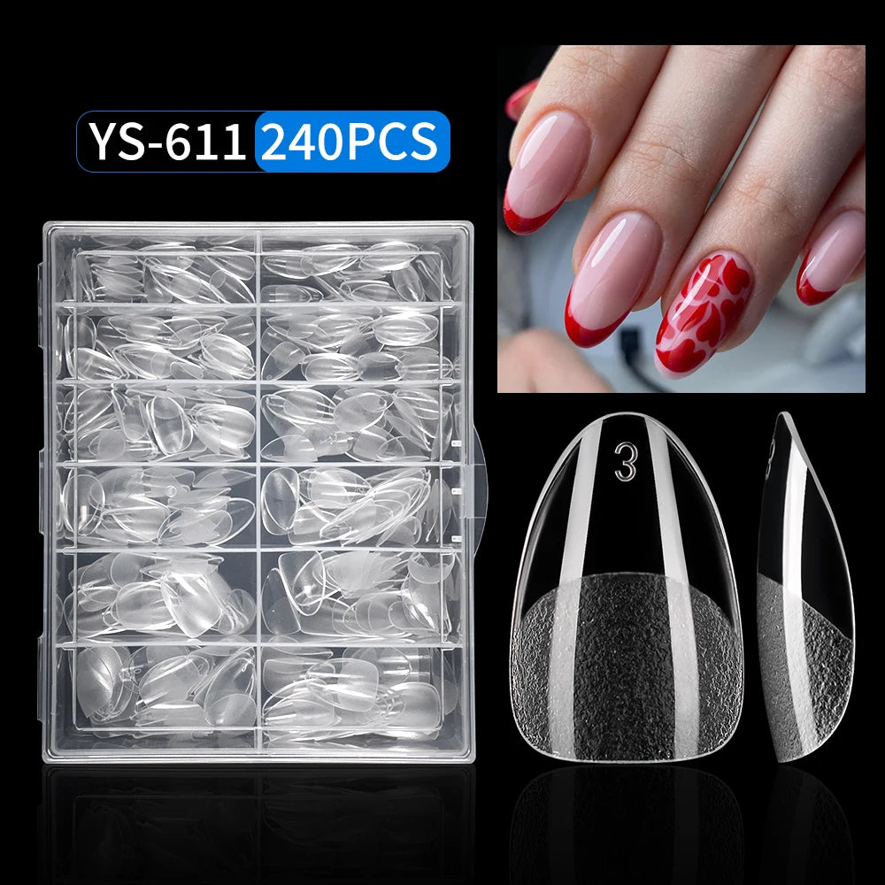 Nail Supplies 120/240Pcs Full Cover Half Frosted Almond False Nail Tips Clear Semi Matte Almond Nail Tips