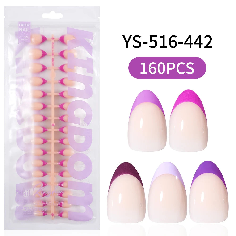 150PCS French Tip Press-On Nail Art Long Square Almond Full Cover Purple Solid Color for Finger Application Nail Supplier