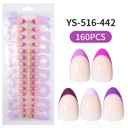 150PCS French Tip Press-On Nail Art Long Square Almond Full Cover Purple Solid Color for Finger Application Nail Supplier