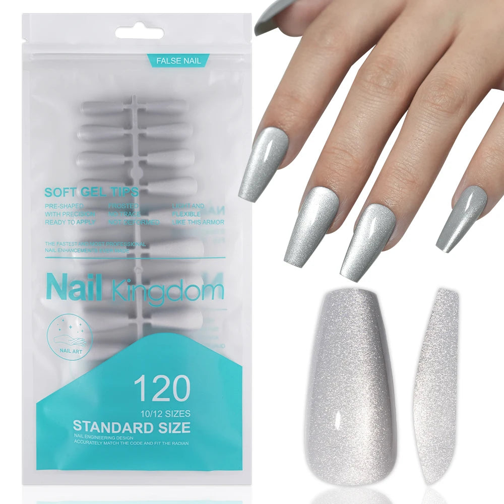 Wholesale OEM 120PCS Pink Purple Gray Cat Eye False Nails Design Luxury Glitter Cat Eye Solid Color Handmade Press on Nails Set