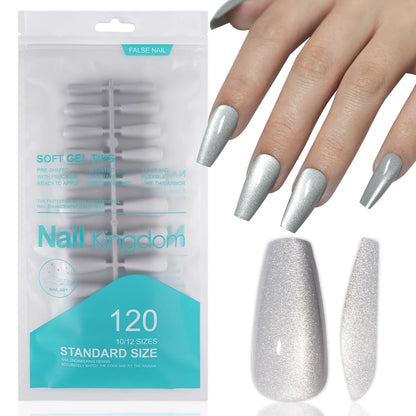Wholesale OEM 120PCS Pink Purple Gray Cat Eye False Nails Design Luxury Glitter Cat Eye Solid Color Handmade Press on Nails Set