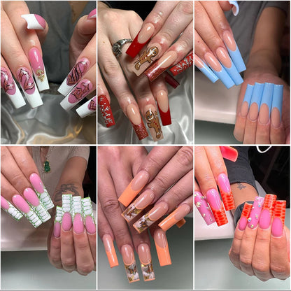 Acrylic French Half Cover 550Pcs/Box Nail Tips Long Square Nail Tips Clear Nature Color Nail Supplies