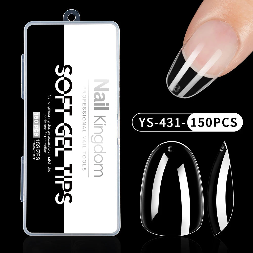 Wholesale False Nail Art Tips 15 Size Full Cover Traceless Transparent Clear Coffin Stiletto Square Almond Soft Gel Nail Tips