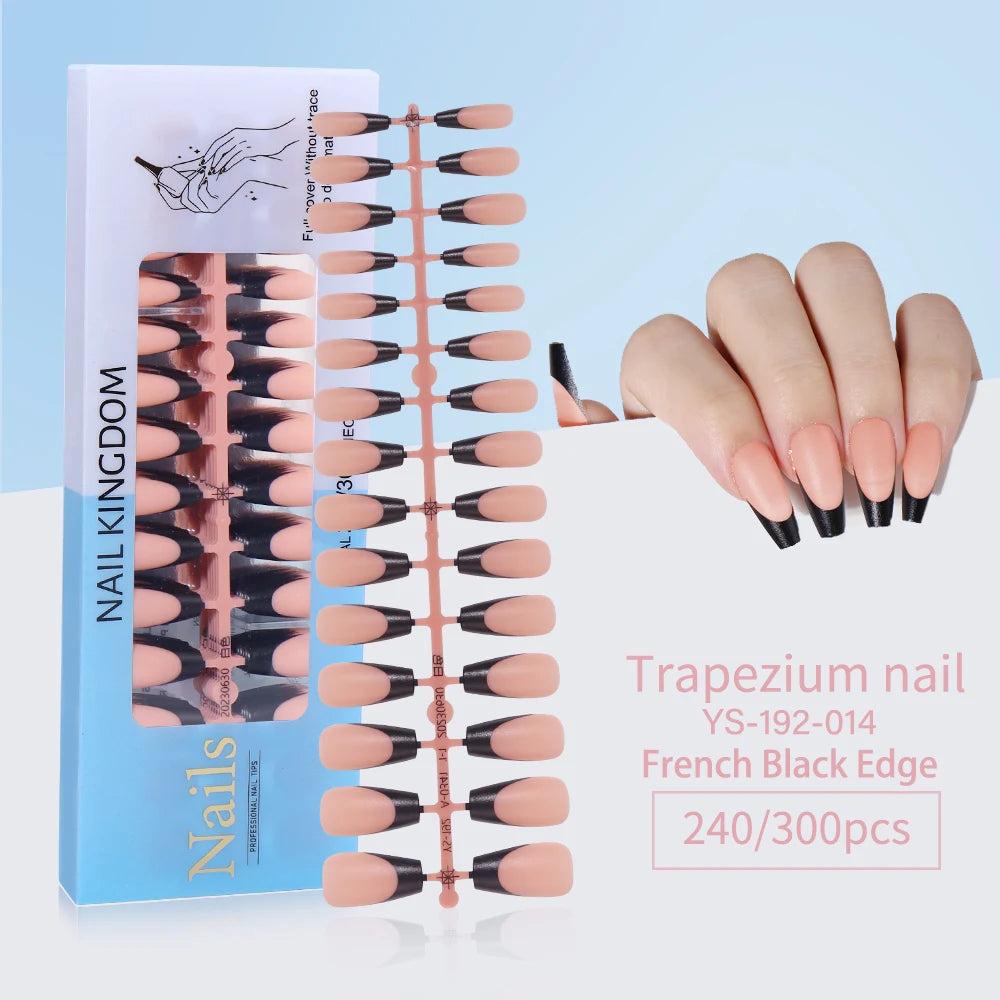 240pcs French Gel X Tips Press on Long Almond False Nails Premade Designed X Coat Tips Full Cover French Tip Press on Nails
